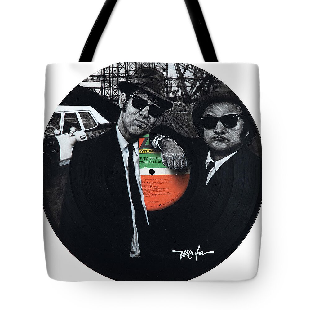 Record Album Tote Bag featuring the painting Blues Brothers Briefcase Full Of Blues by Dan Menta