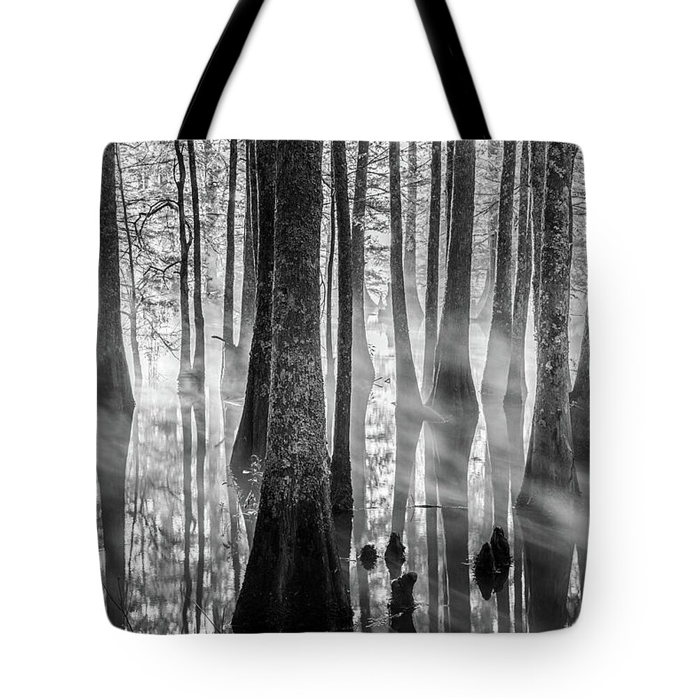 Sunrise Tote Bag featuring the photograph Bluff Lake In Black And White by Jordan Hill