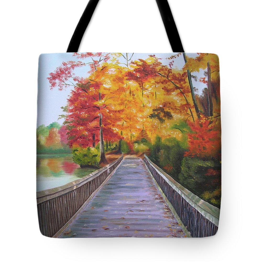 Fall Tote Bag featuring the painting Boardwalk by Jill Ciccone Pike