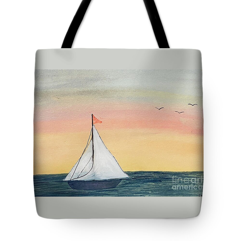Sailboat Tote Bag featuring the painting Boat at Sunset by Lisa Neuman