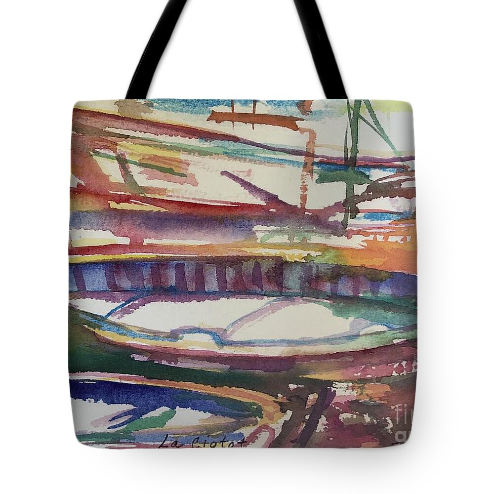 Boats Tote Bag featuring the painting Boats of La Ciotat by Glen Neff