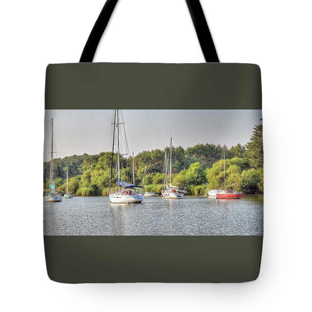 La Vilaine Tote Bag featuring the photograph Boats on La Vilaine, Brittany, France #4 by Elaine Teague