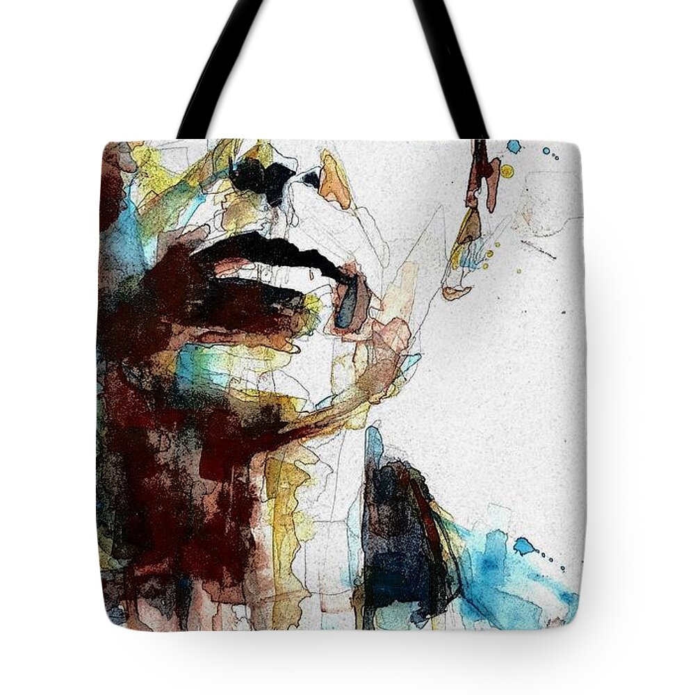Bob Dylan Art Tote Bag featuring the mixed media Bob Dylan - L A Series by Paul Lovering