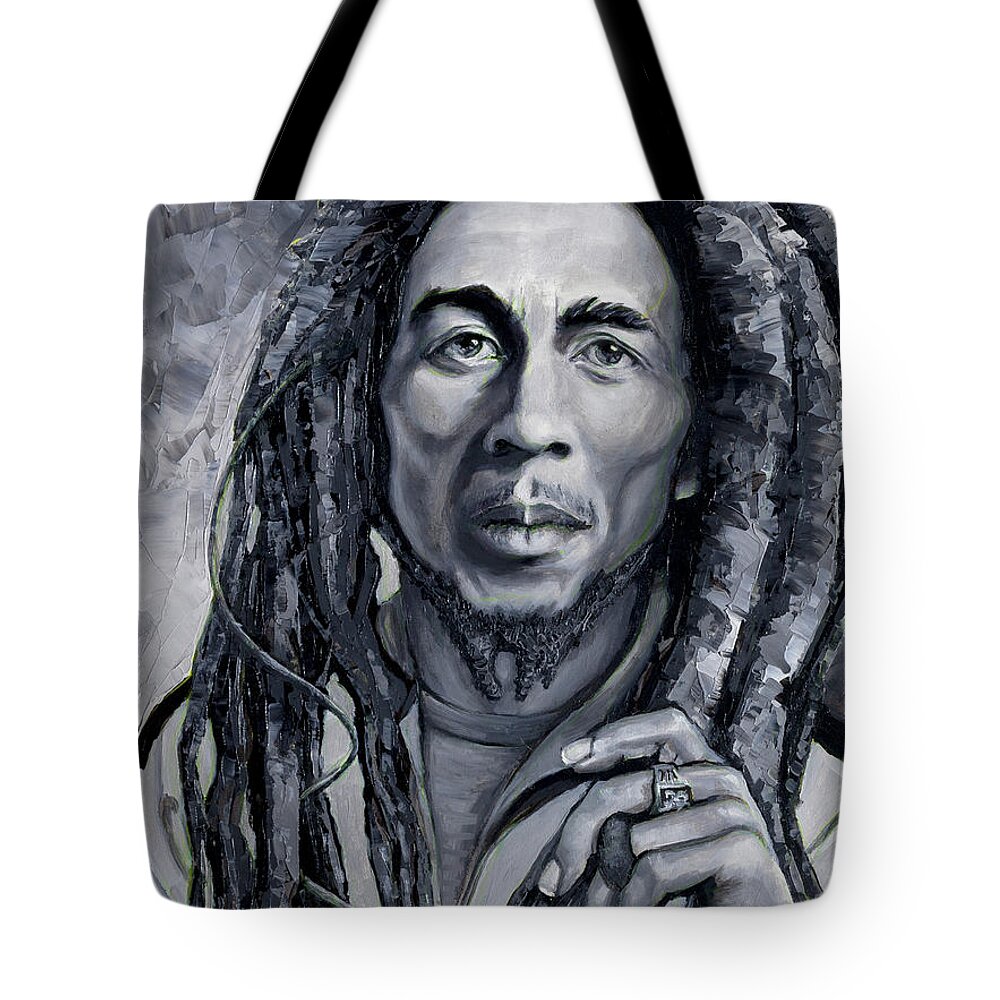 Rasta Tote Bag featuring the painting Bob Marley by PJ Kirk