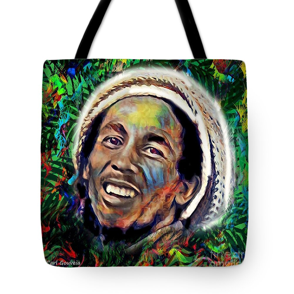 Bob Marley Tote Bag featuring the mixed media Bob Marley Art by Carl Gouveia