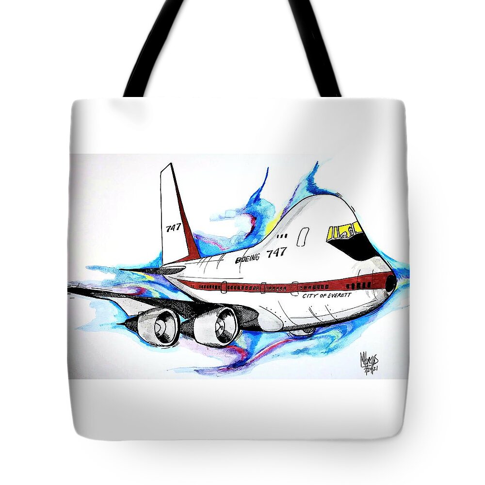 Boeing Tote Bag featuring the drawing Boeing 747 City of Everett by Michael Hopkins