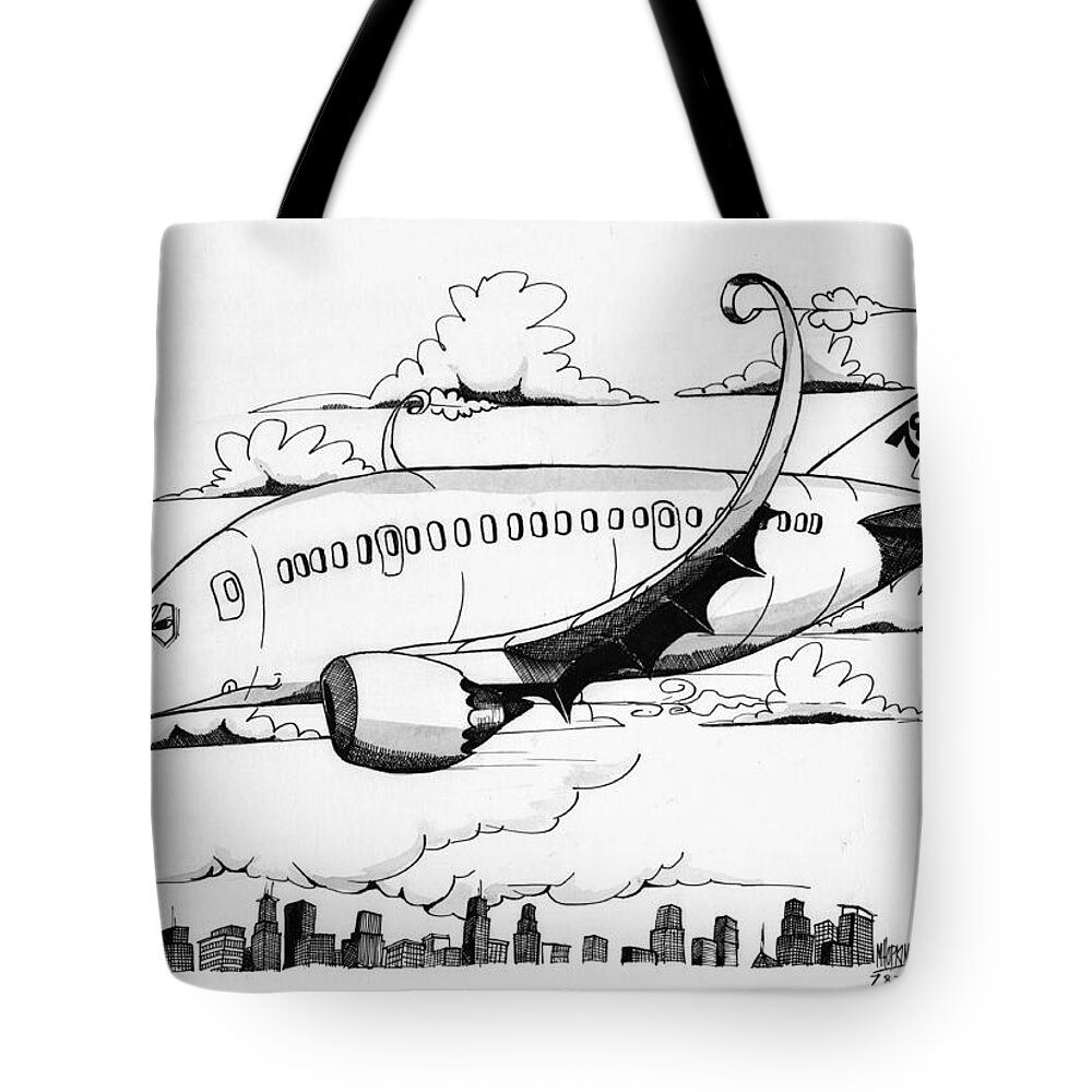 Boeing Tote Bag featuring the drawing Boeing 767 by Michael Hopkins