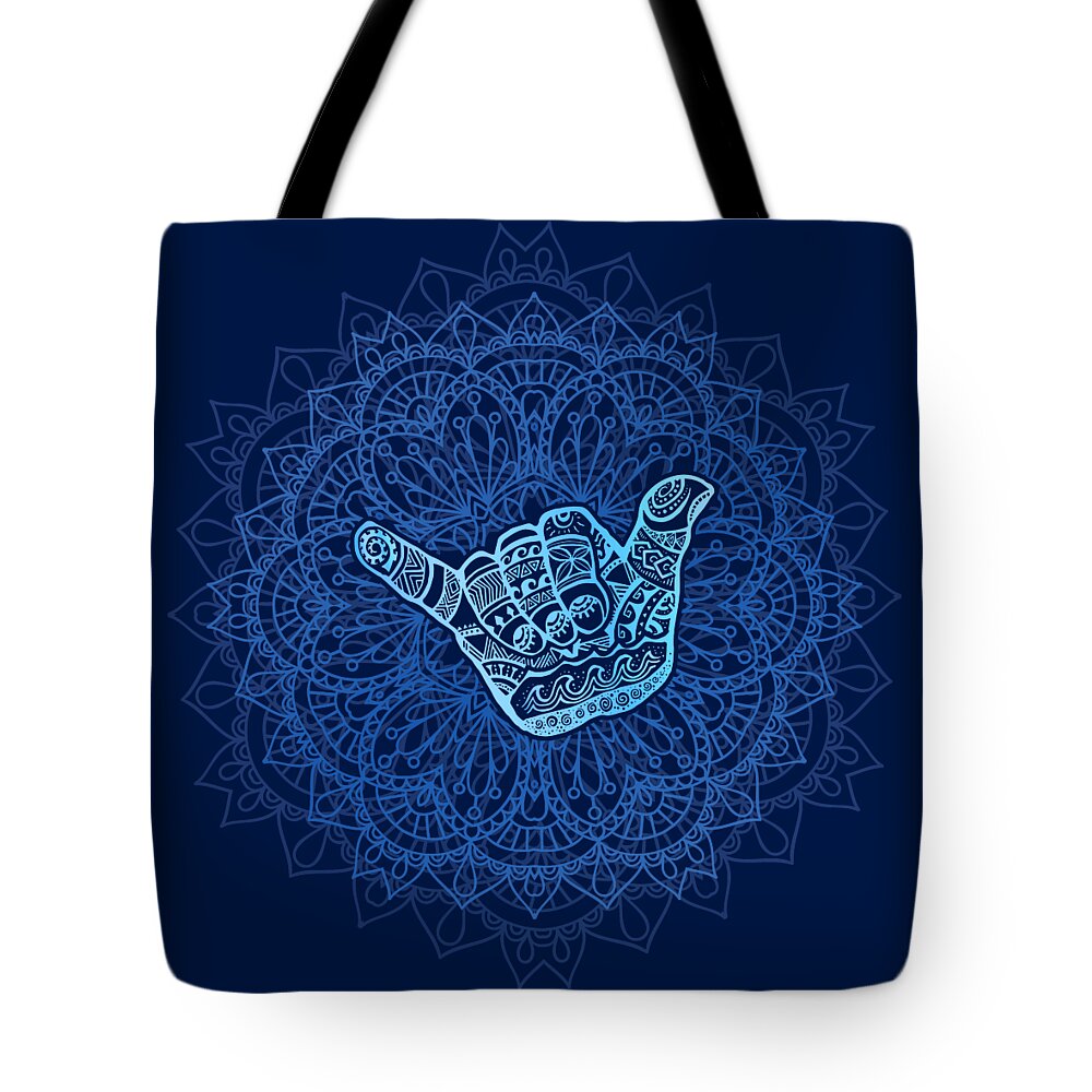 Hangloose Tote Bag featuring the digital art Boho Hang Loose Mandala - Blue by Laura Ostrowski