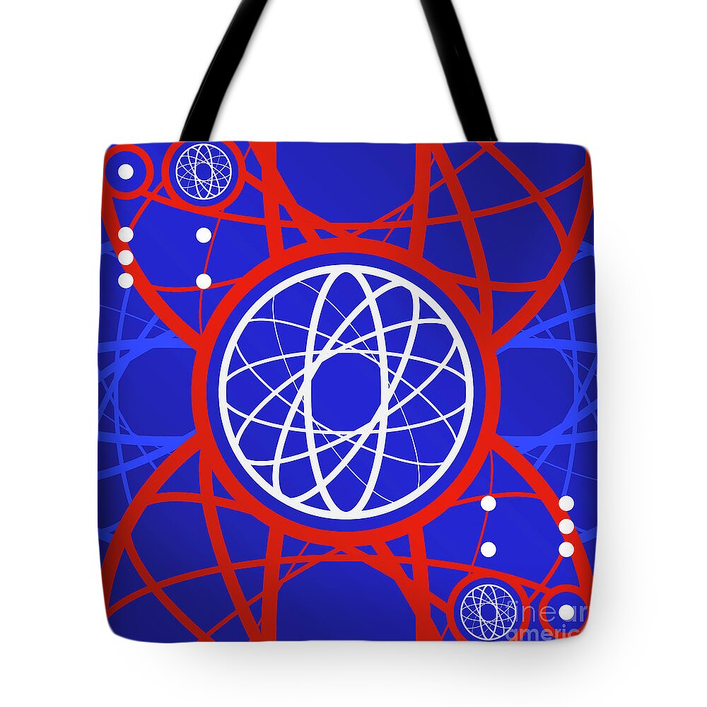 Abstract Tote Bag featuring the mixed media Bold Primary Geometric Glyph Art in Red White and Blue n.0129 by Holy Rock Design