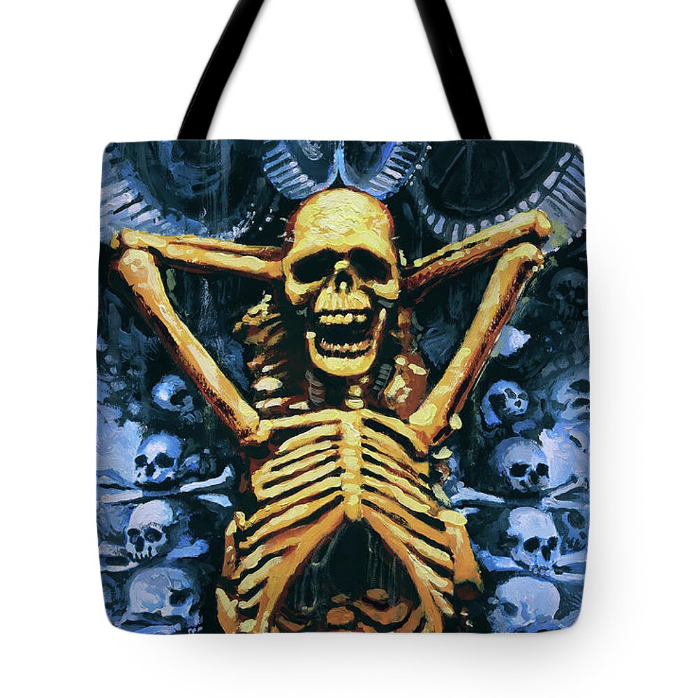 Bones Tote Bag featuring the painting Bonegrinder by Sv Bell