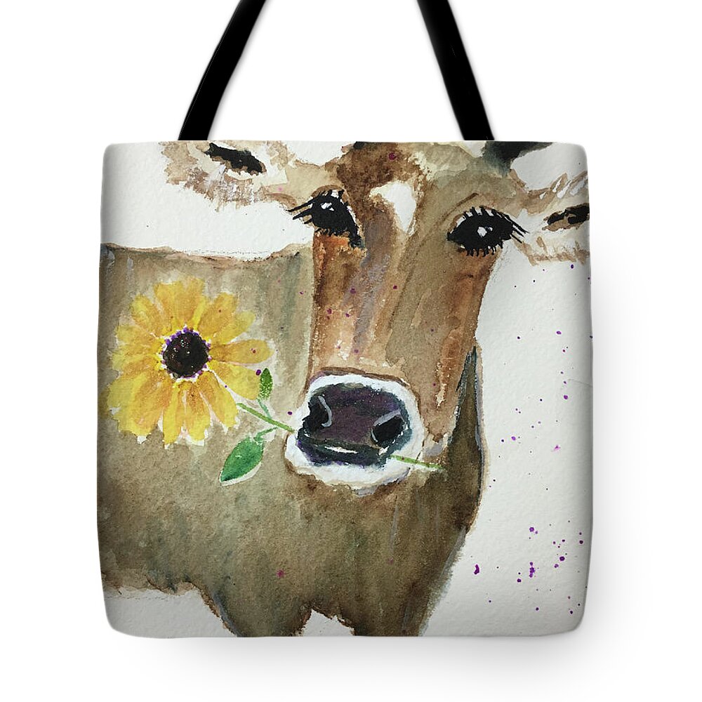 Cow Painting Tote Bag featuring the painting Bonnie Cow by Roxy Rich