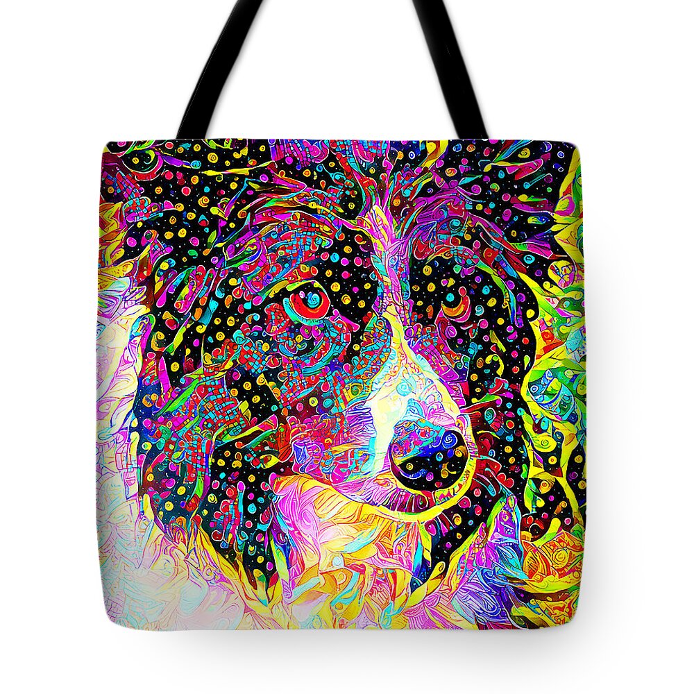 Wingsdomain Tote Bag featuring the photograph Border Collie Dog in Vibrant Whimsical Colors 20210118 by Wingsdomain Art and Photography