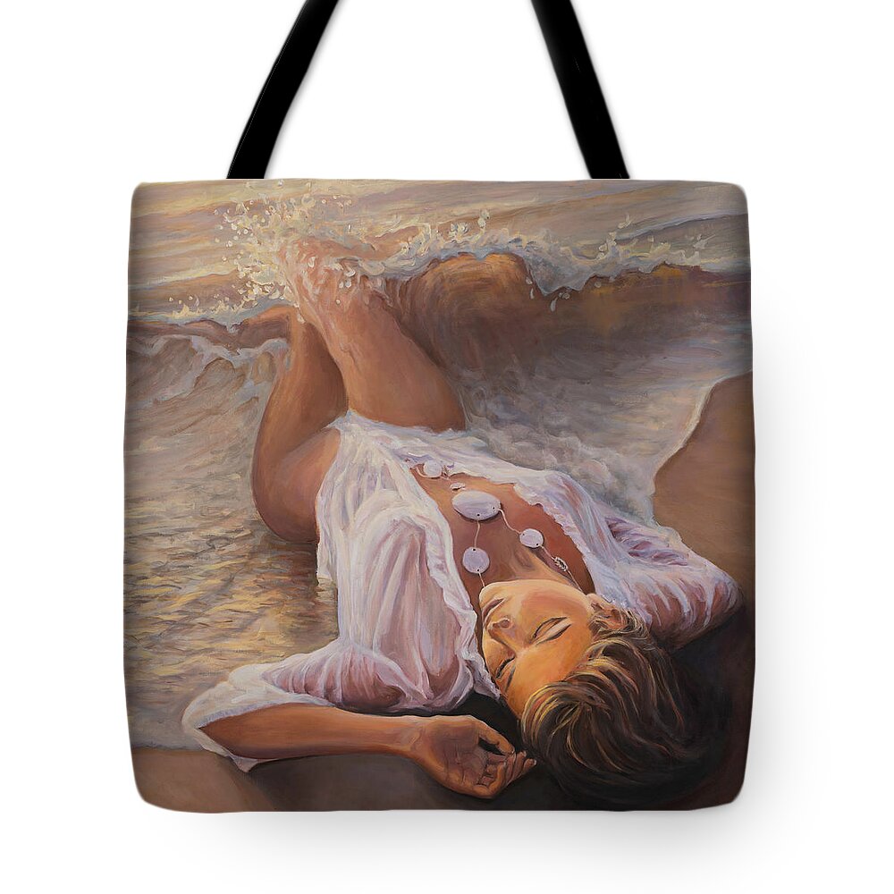 Mermaid Tote Bag featuring the painting Born from the waves by Marco Busoni