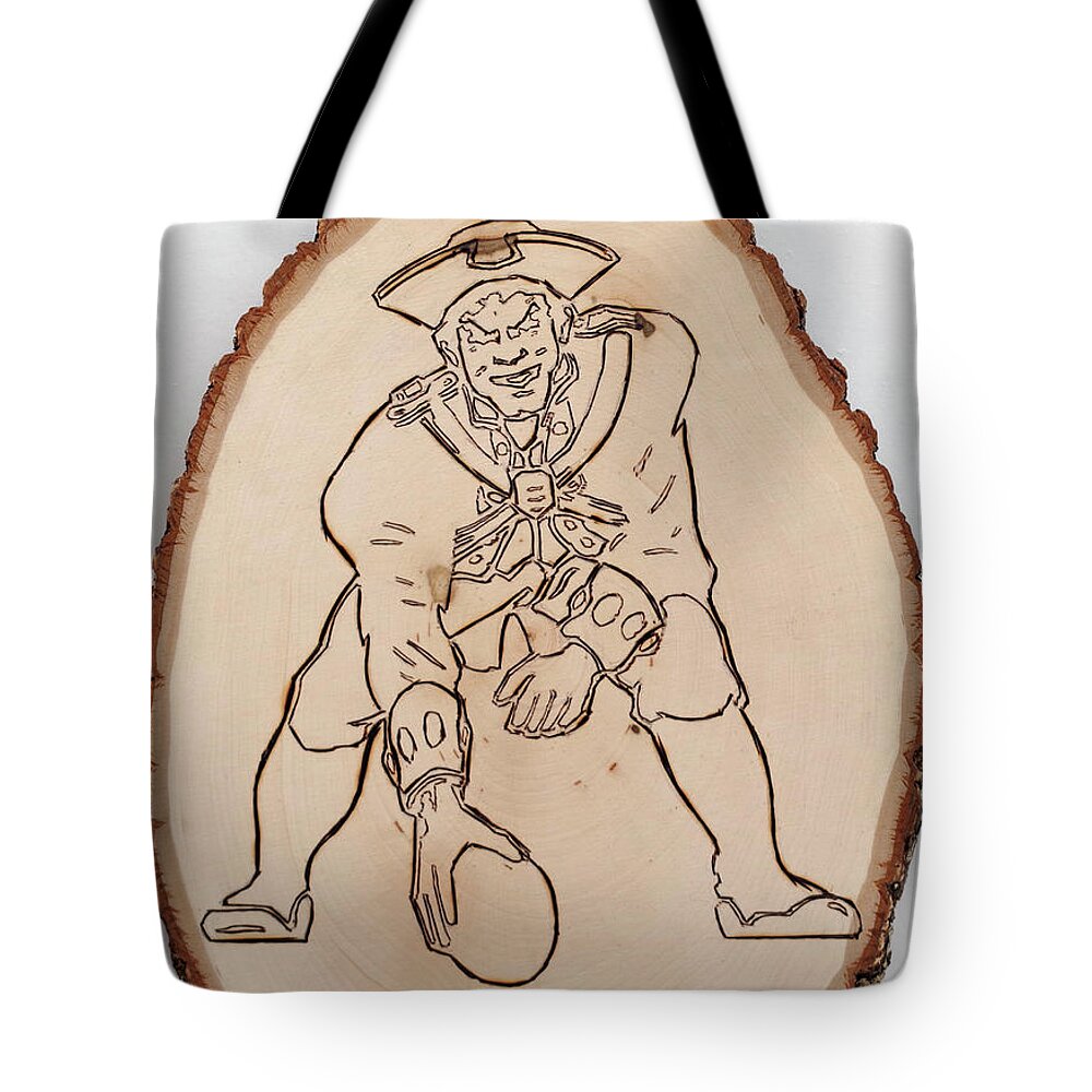 Pyrography Tote Bag featuring the pyrography Boston Patriots est 1960 by Sean Connolly