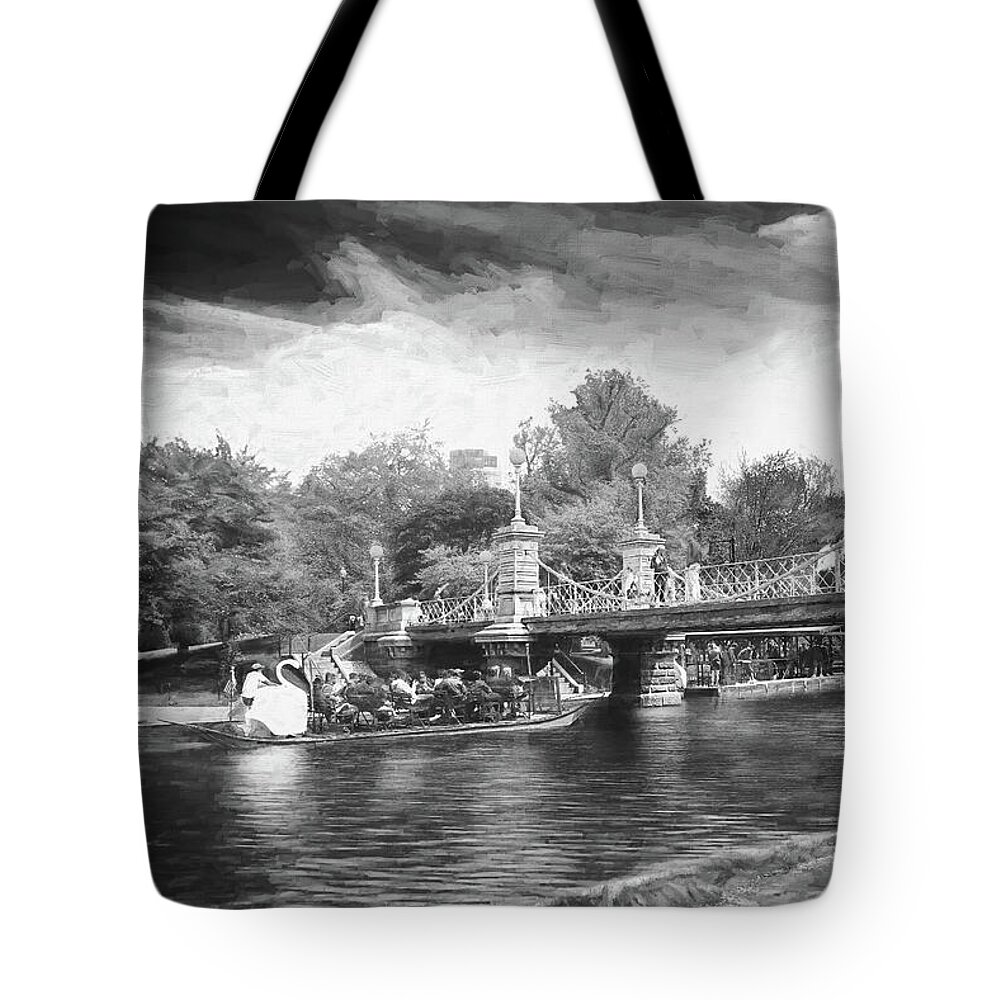 Boston Tote Bag featuring the photograph Boston Public Garden Painterly Black and White by Carol Japp