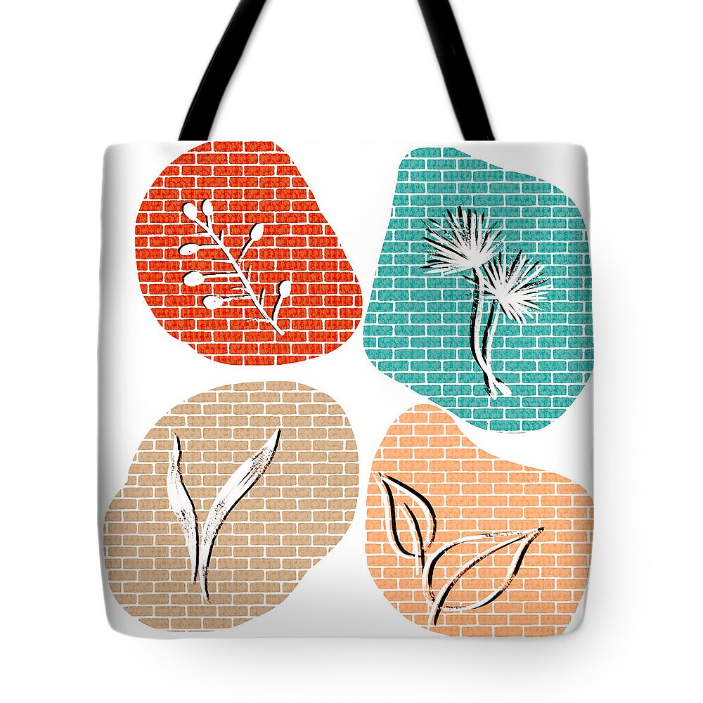 Botanical Tote Bag featuring the digital art Botanical Foursome by Bonnie Bruno