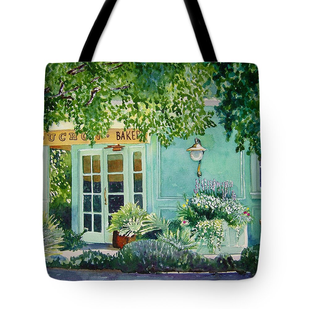 Landscape Tote Bag featuring the painting Bouchon Bakery in the Morning by Gail Chandler