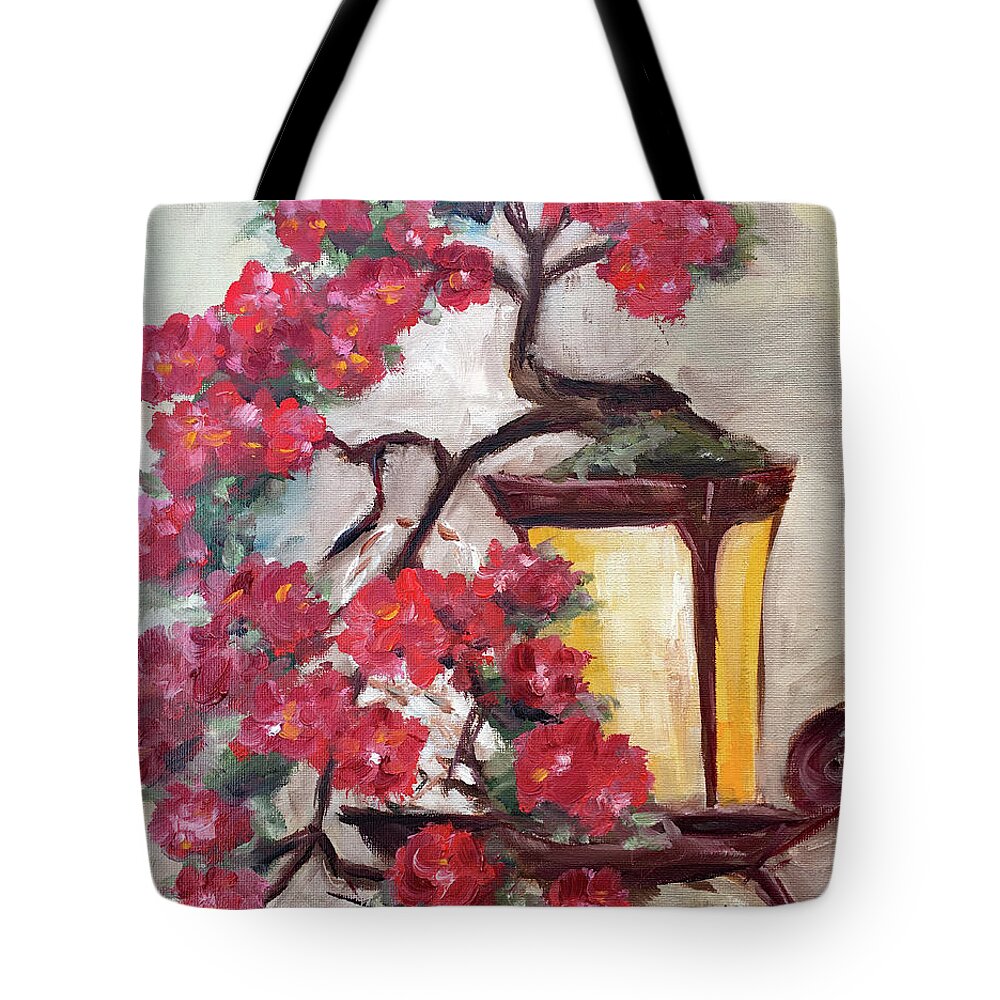 Bonsai Tote Bag featuring the painting Bougainvillea Bonsai by Roxy Rich