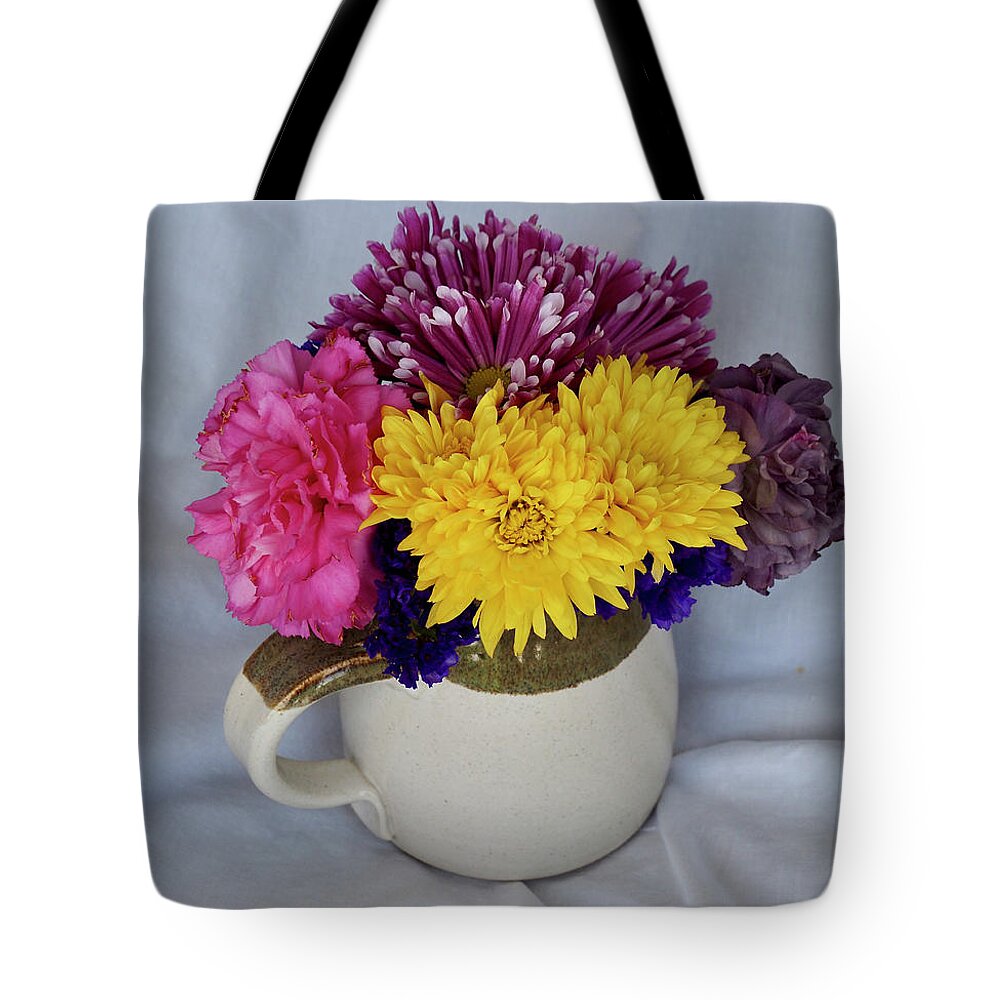 Bouquet Tote Bag featuring the photograph Bouquet in a Coffee Cup by L Bosco