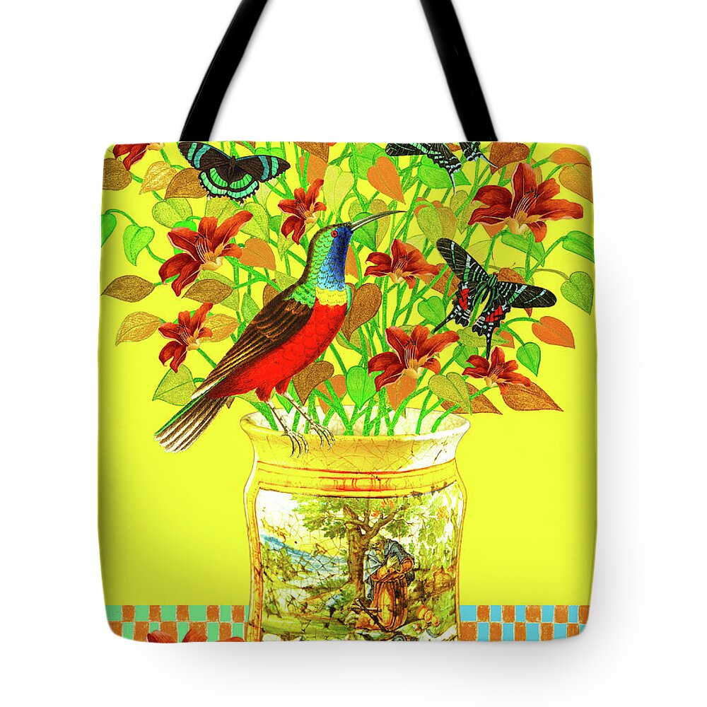 Bouquet Tote Bag featuring the mixed media Bouquet in an Apothecary Jar by Lorena Cassady