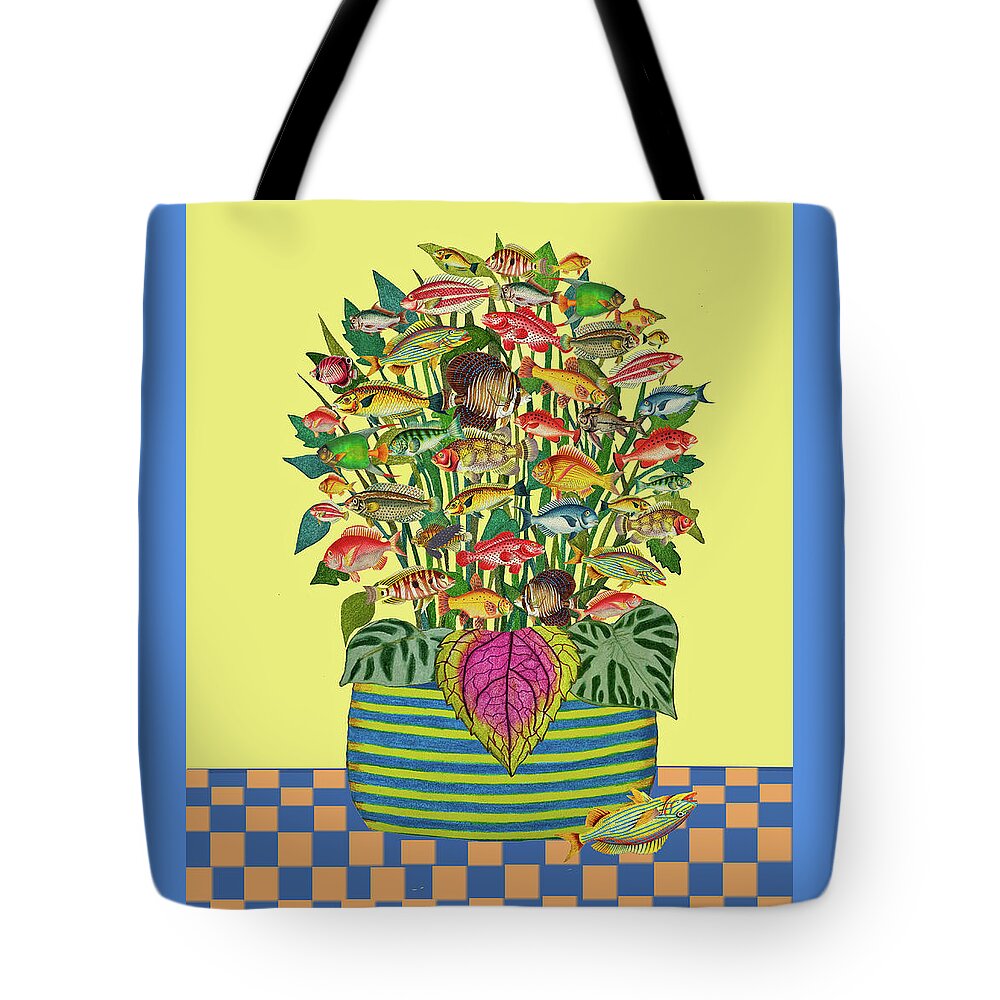 Bouquet Tote Bag featuring the mixed media Bouquet of fish by Lorena Cassady