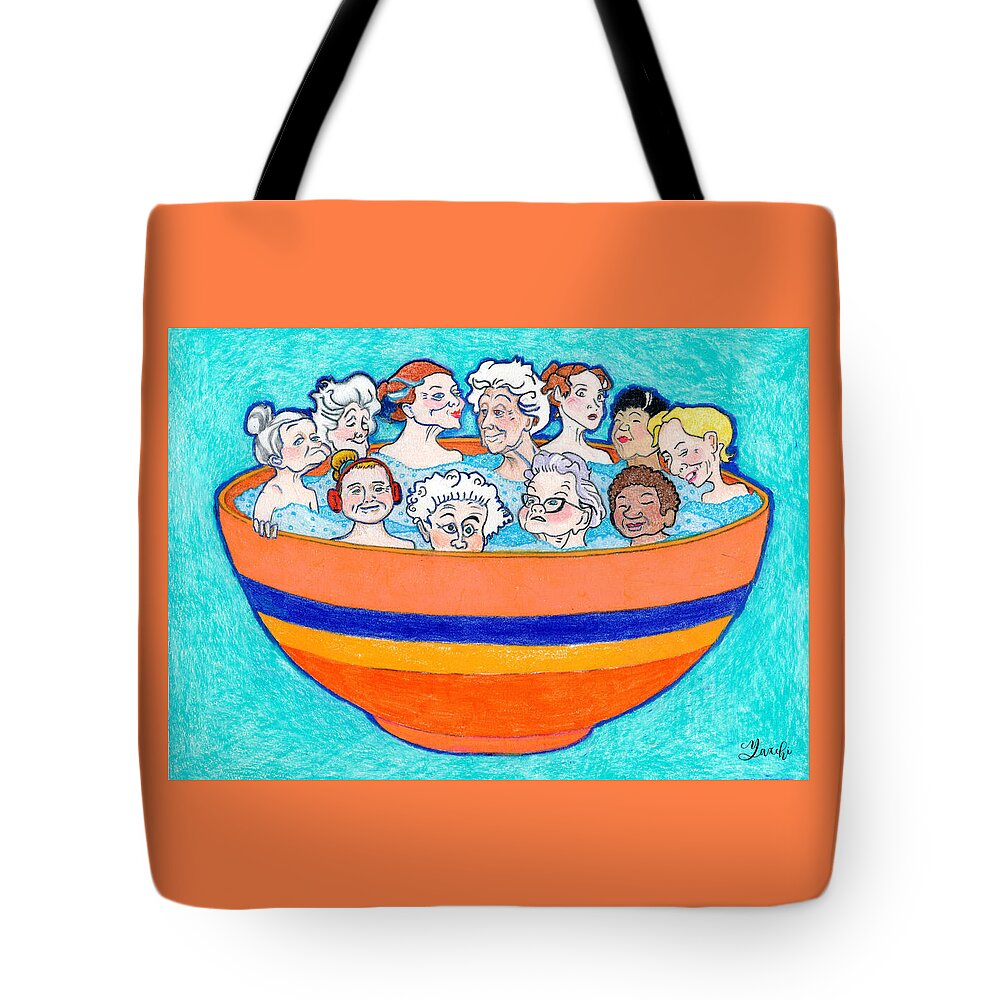 Humorous Art Tote Bag featuring the drawing Bowl of Women by Lorena Cassady