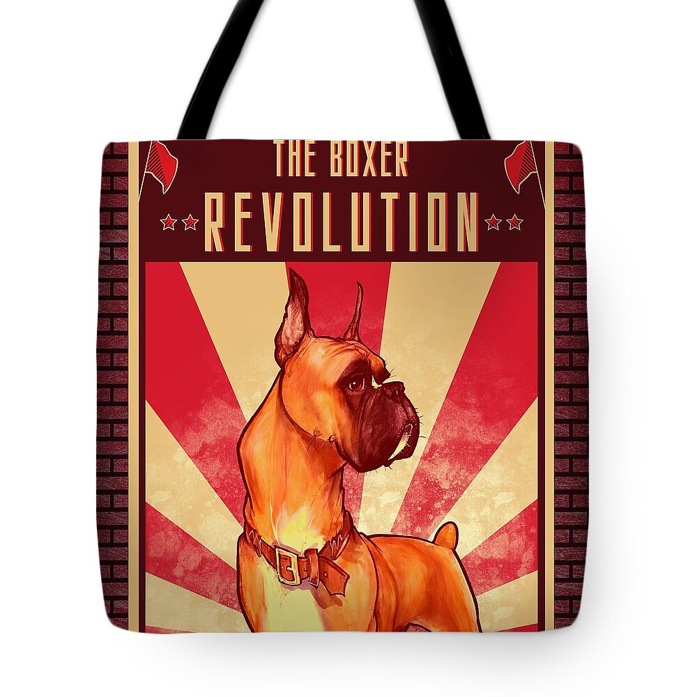 Boxer Tote Bag featuring the drawing Boxer REVOLUTION by John LaFree
