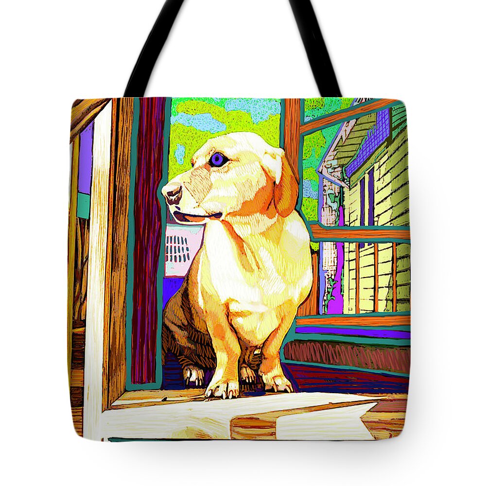Bassador Tote Bag featuring the painting Brady's Porch by Rod Whyte