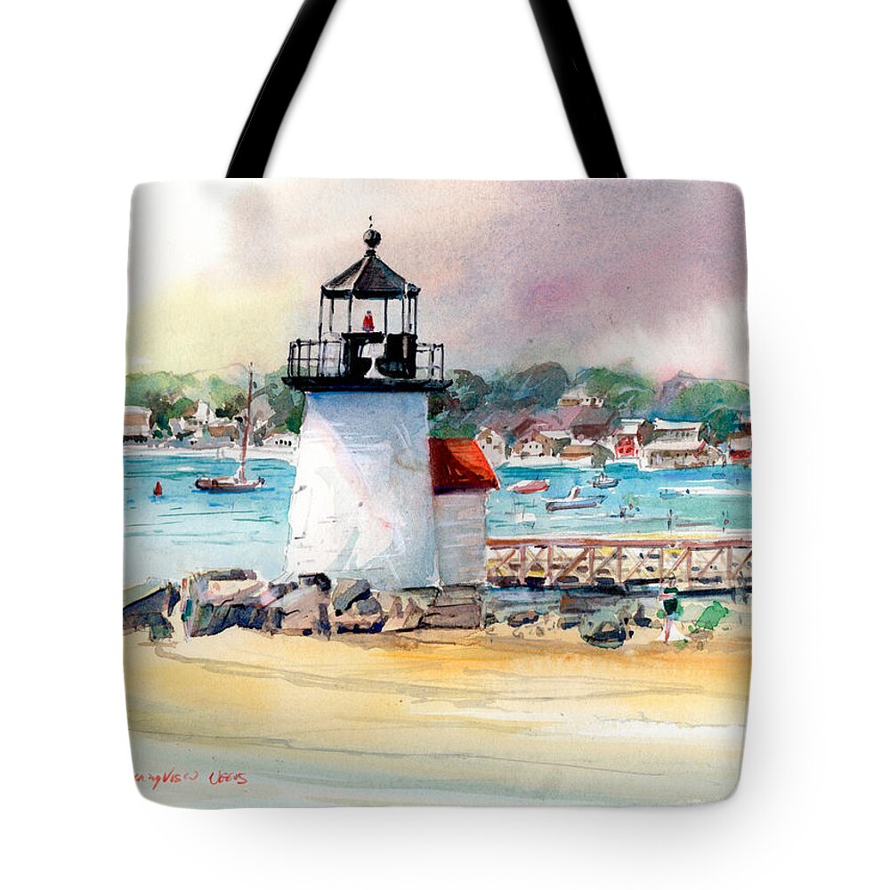 Nantucket Tote Bag featuring the painting Brant Point Light by P Anthony Visco