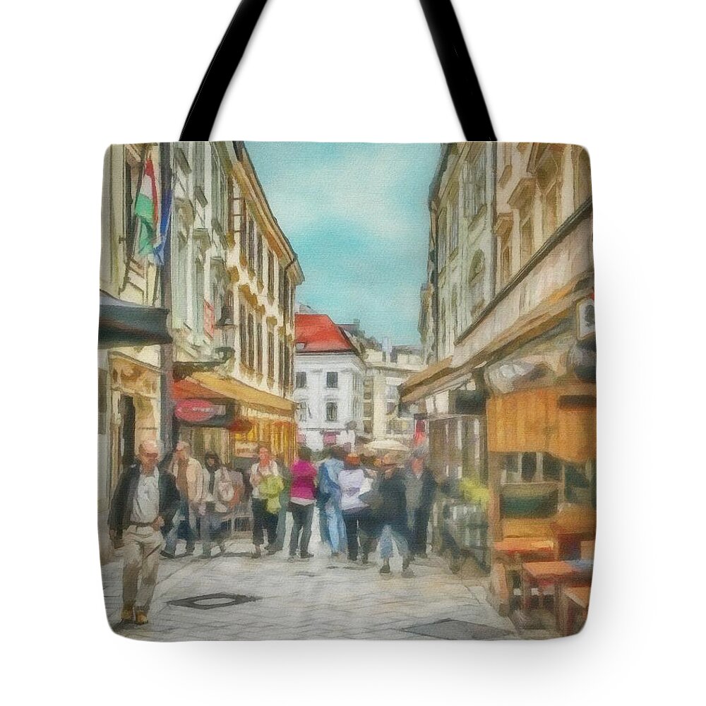 Bratislava Tote Bag featuring the painting Bratislava Street Scene by Jeffrey Kolker
