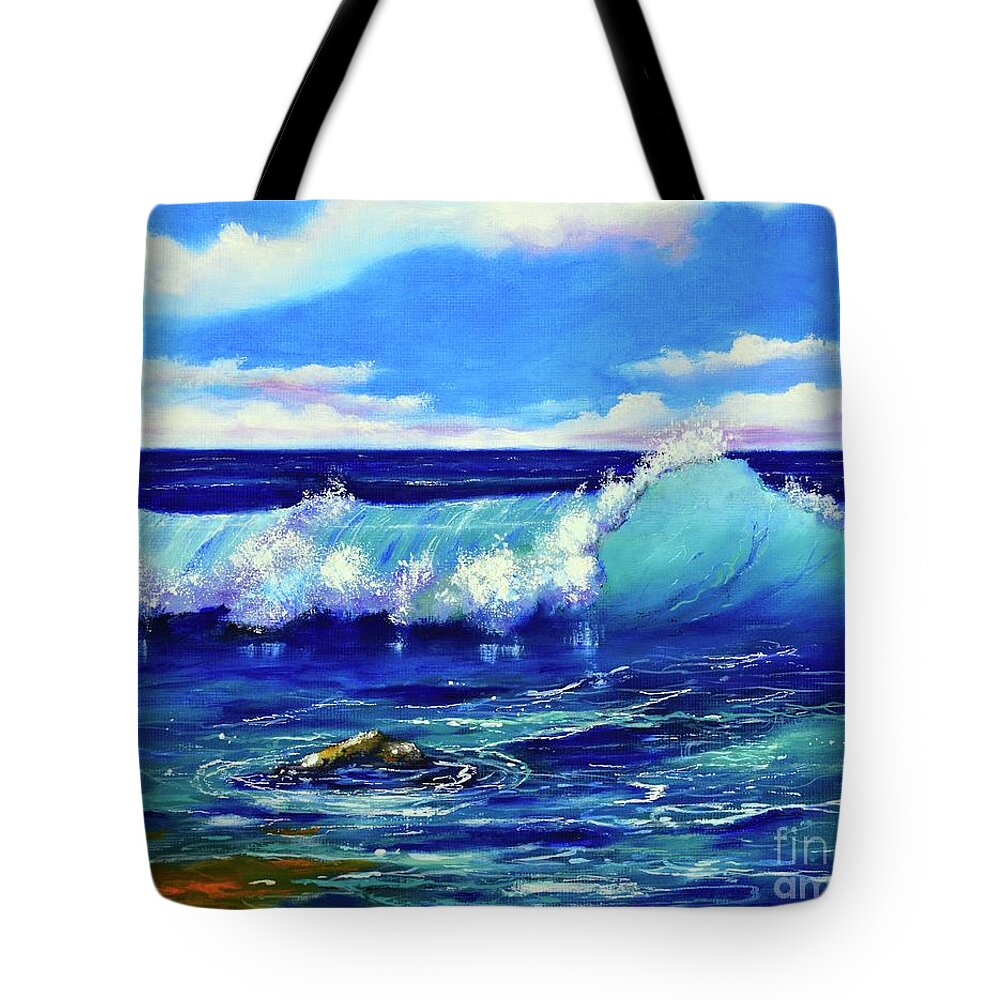 Ocean Tote Bag featuring the painting Breaking Wave by Mary Scott