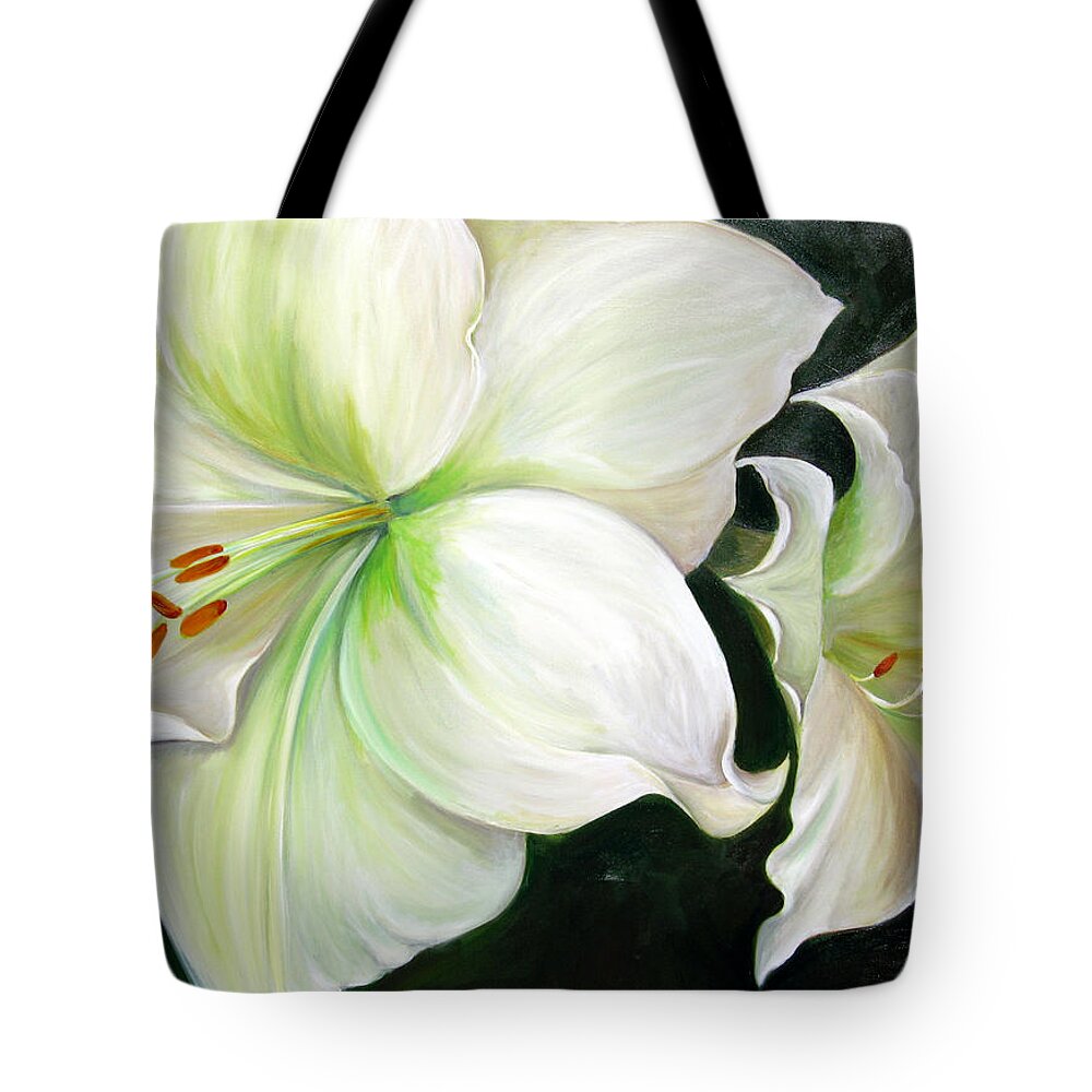 Lilies Tote Bag featuring the painting Breath of Fresh air by Sheri Chakamian