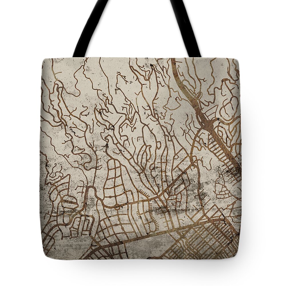 Brentwood California Vintage City Street Map on Cement Background Tote Bag