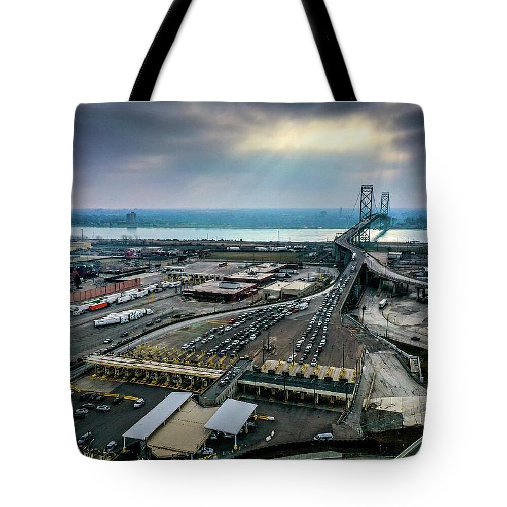 Detroit Tote Bag featuring the photograph Bridgeview DJI_0696 by Michael Thomas