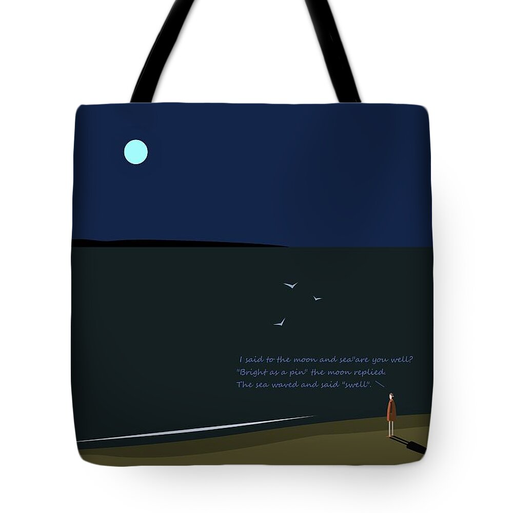 The Moon Tote Bag featuring the digital art Bright as a pin by Fatline Graphic Art