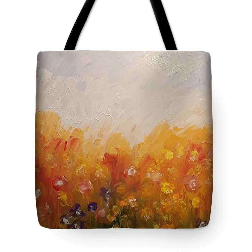 Garden Tote Bag featuring the painting Bright Fields by April Reilly