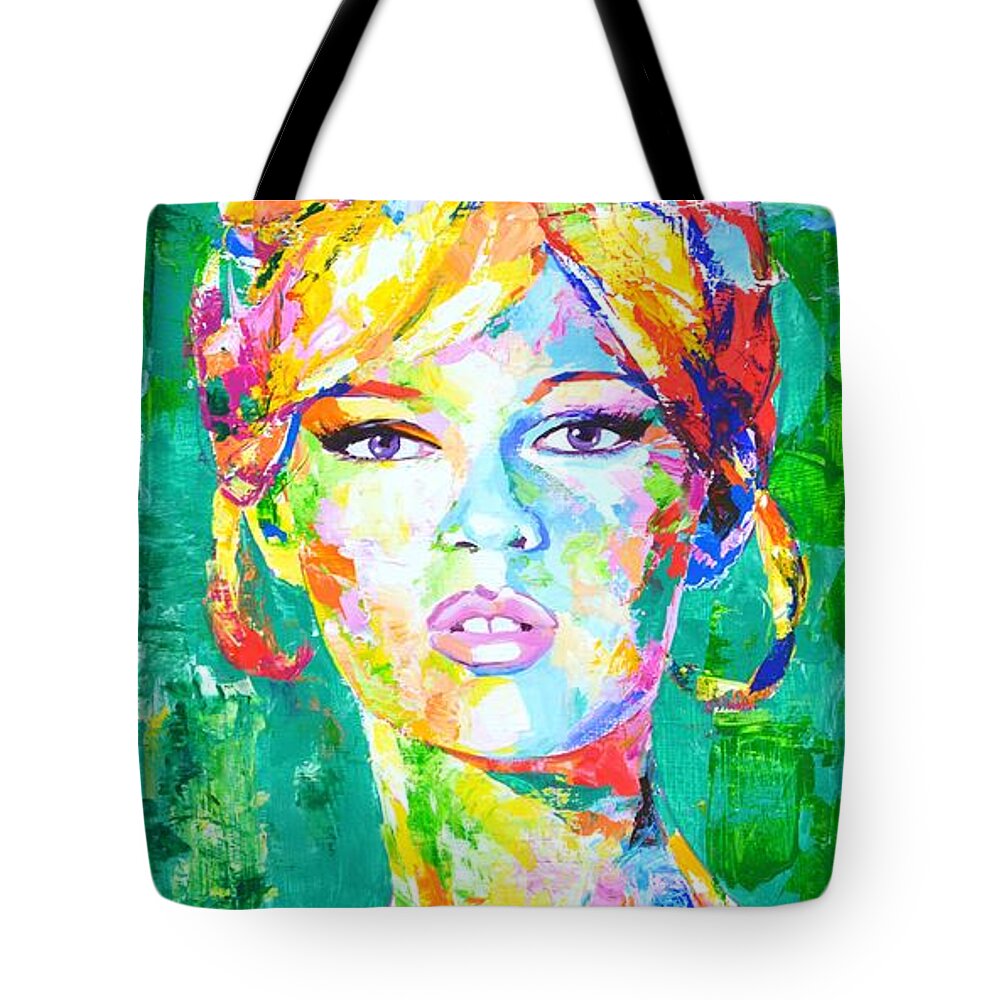 Brigitte Anne-marie Bardot Tote Bag featuring the painting Brigitte Bardot by Iryna Kastsova