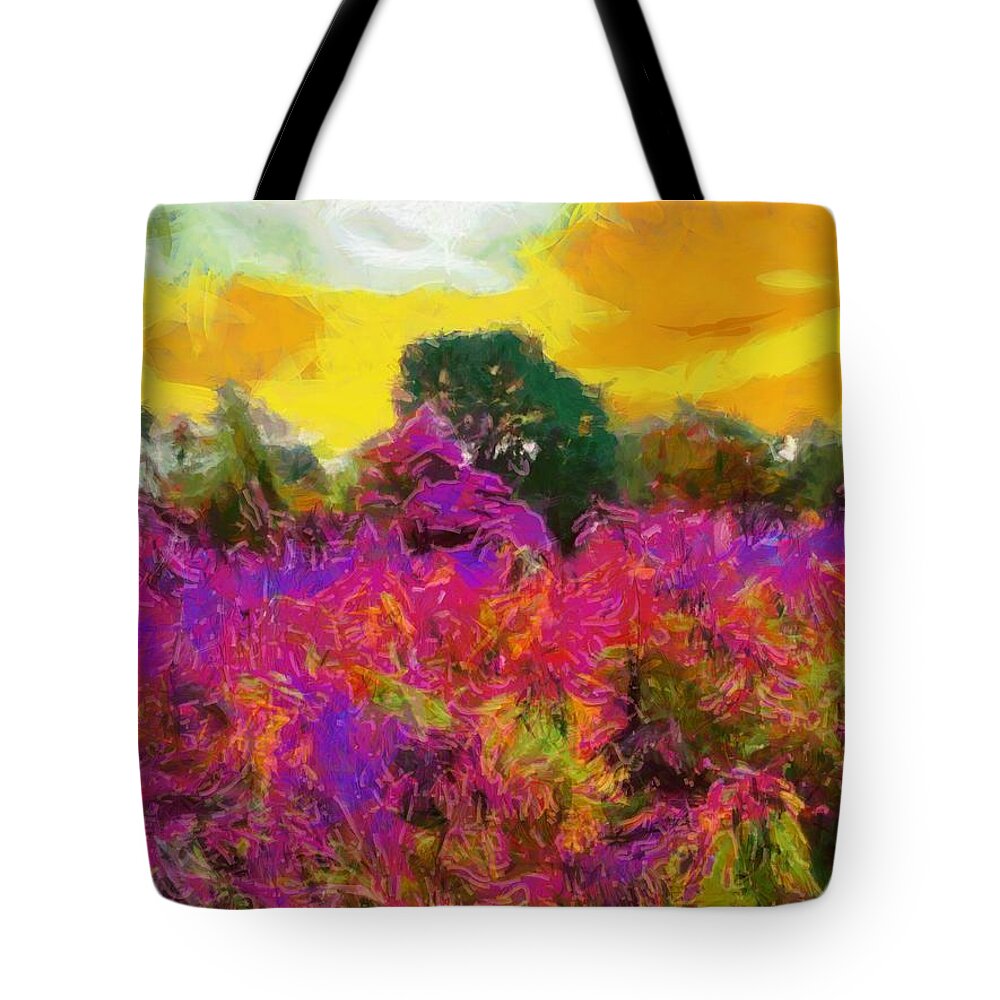 Meadow Tote Bag featuring the mixed media Brilliant Meadow by Christopher Reed