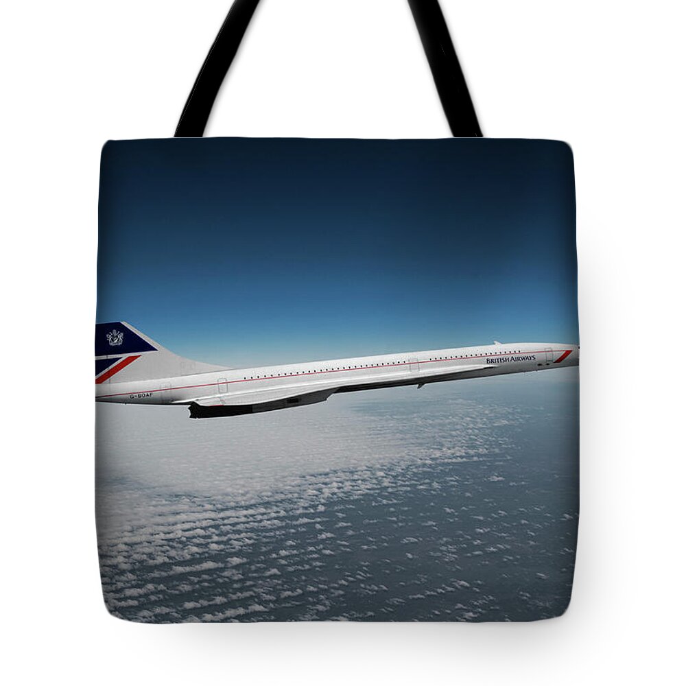 British Airways Tote Bag featuring the mixed media British Airways Supersonic Transport by Erik Simonsen