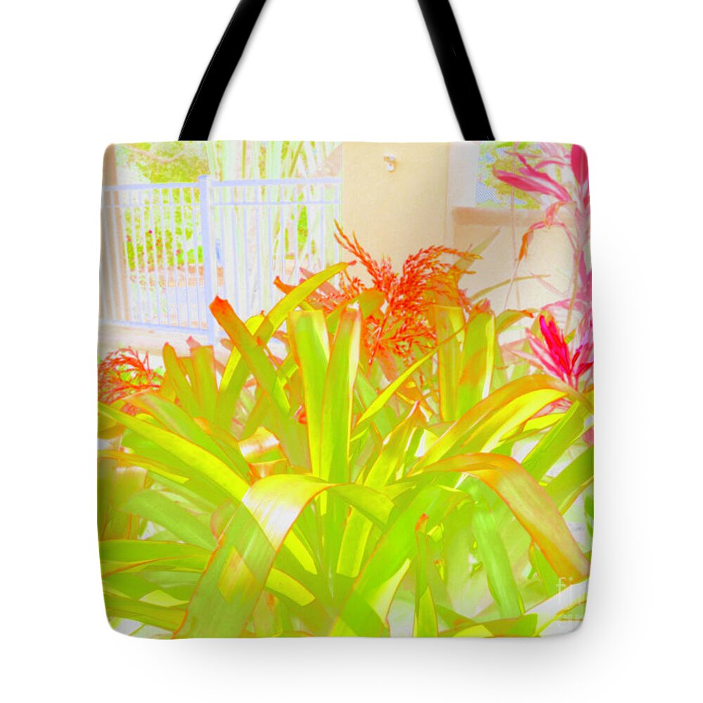 Bromeliad Tote Bag featuring the digital art Bromeliads at the Florida Botanical Gardens Abstract by L Bosco