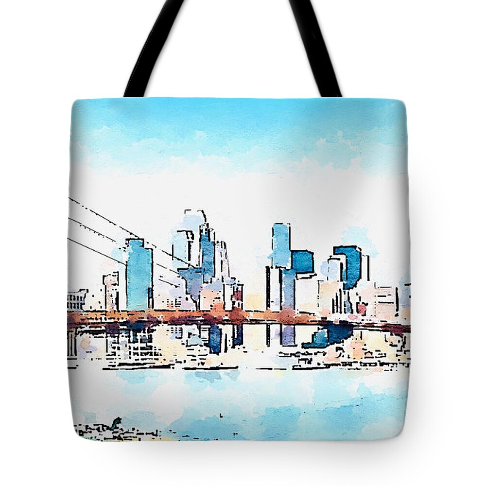 Brooklyn Bridge Tote Bag featuring the digital art Brooklyn Bridge by John Mckenzie