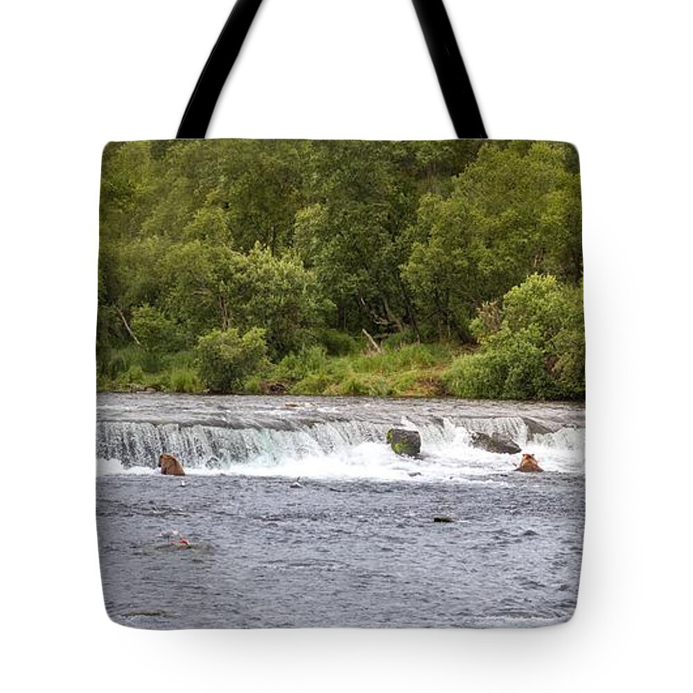 Panorama Tote Bag featuring the photograph Brooks Falls by Randy Robbins