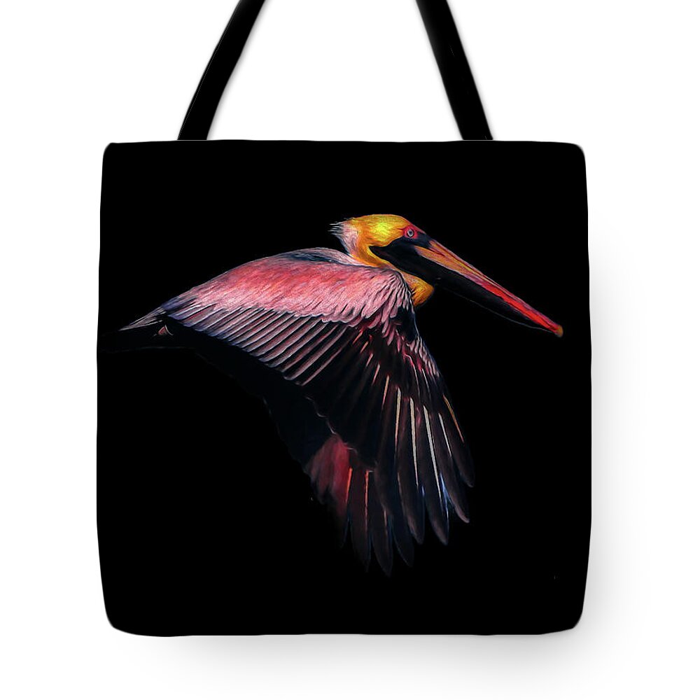 Bird Tote Bag featuring the digital art Brown Pelican Art by Ron Grafe