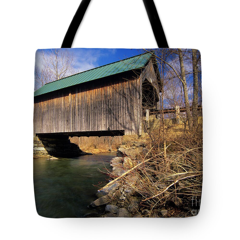Backroad Tote Bag featuring the photograph Brownsville Covered Bridge - Brownsville Vermont by Erin Paul Donovan