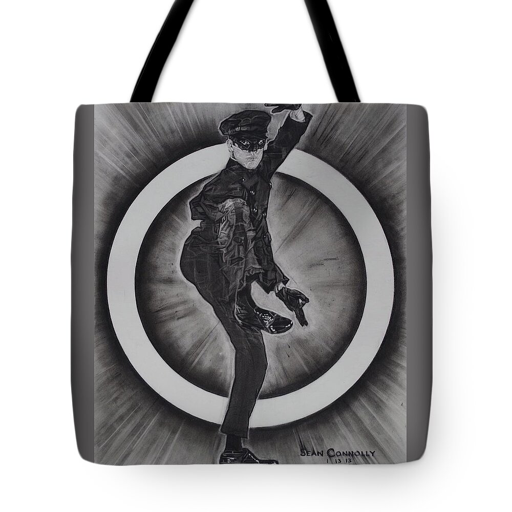Charcoal Pencil Tote Bag featuring the drawing Bruce Lee - Kato - 2 by Sean Connolly