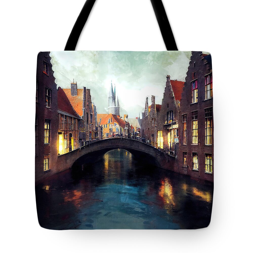 Belgium Tote Bag featuring the painting Bruges, Belgium - 16 by AM FineArtPrints