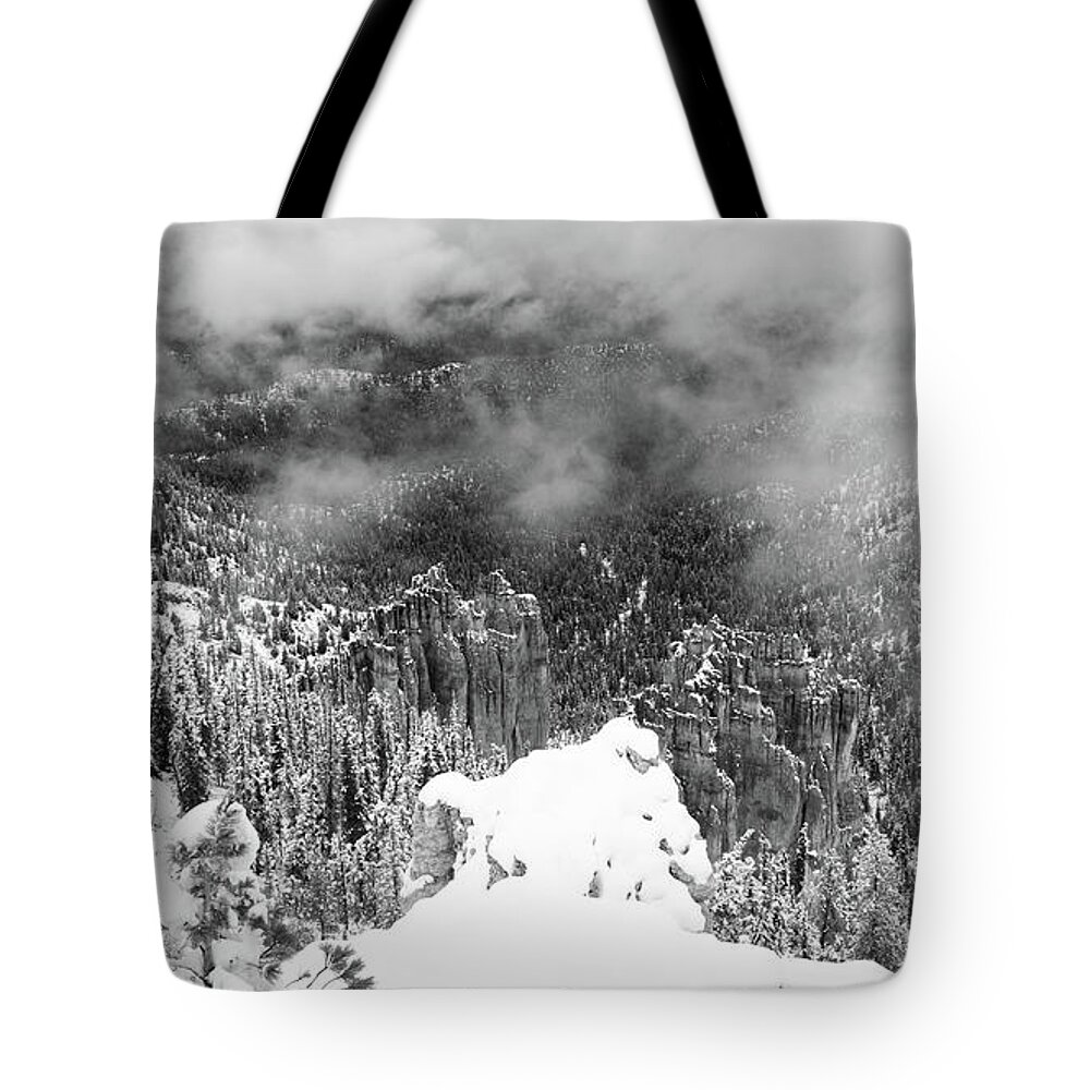 Black And White Tote Bag featuring the photograph Bryce Canyon in Black and White by Constance Puttkemery