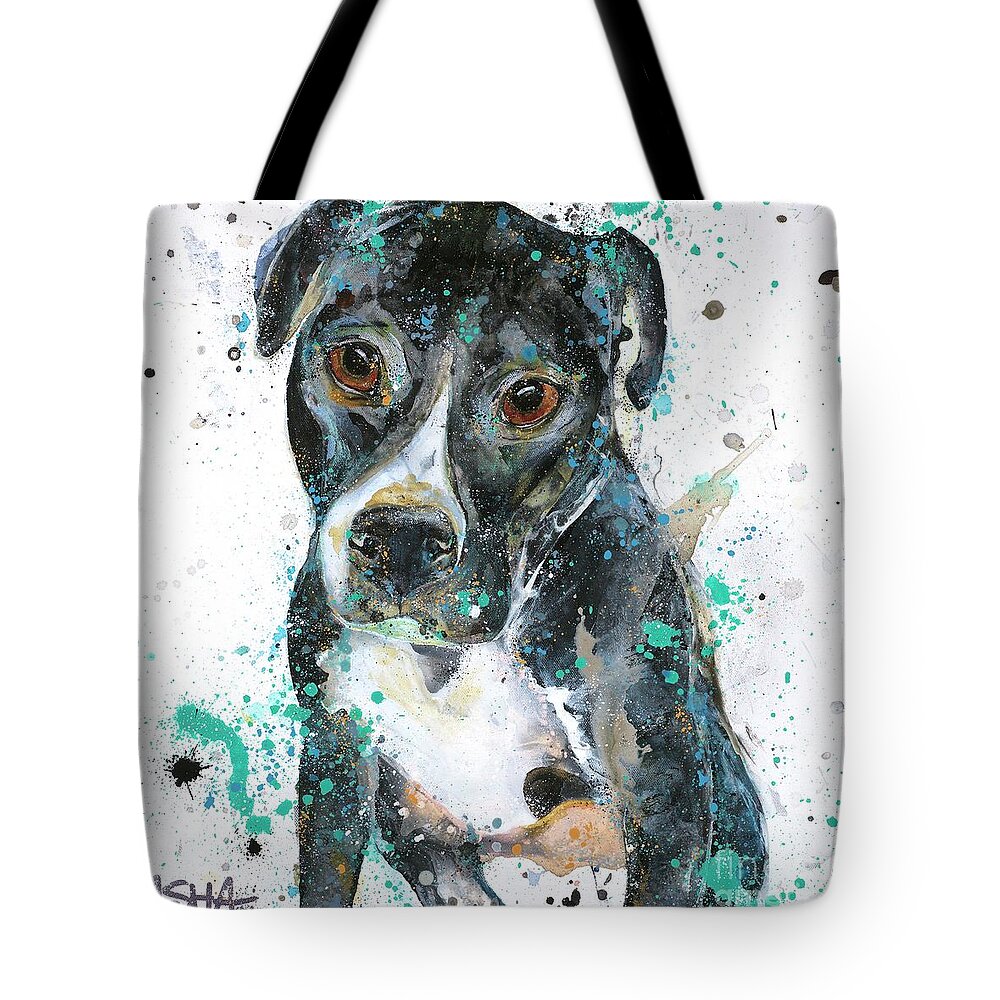 Black Dog Tote Bag featuring the painting Bubba by Kasha Ritter