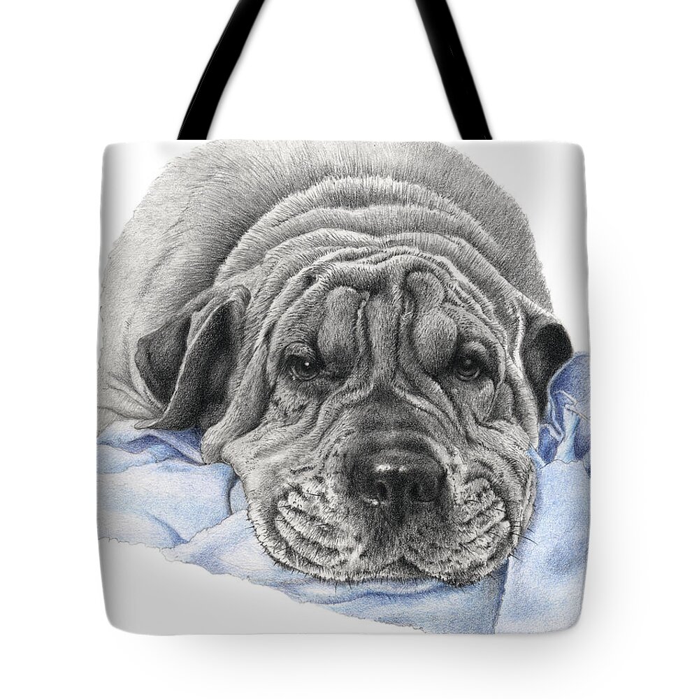 Dog Tote Bag featuring the drawing Bubba by Louise Howarth