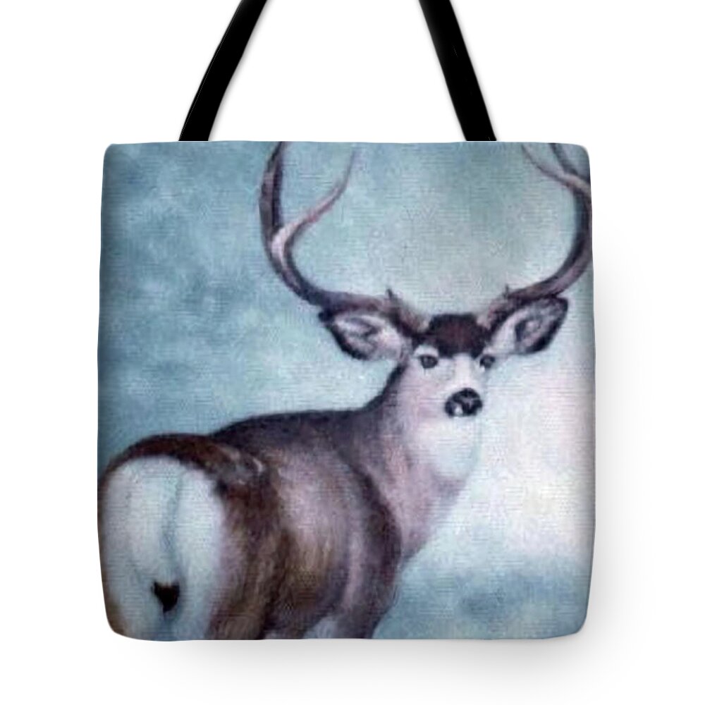 Oil Tote Bag featuring the painting Buck in Blues by Loxi Sibley